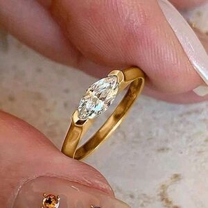 SS 925 ELEGANT  Gold Plate  Marquise Cut Engagement Ring